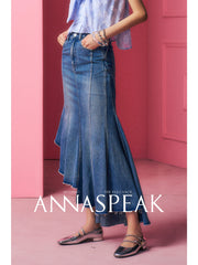 ASYMMETRICAL PANEL DENIM FISHTAIL SKIRT