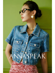 RHINESTONE-EMBELLISHED DENIM TOP JACKET