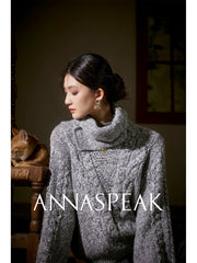 ASYMMETRIC MULTI BUTTON SPLIT COLLAR TURTLENECK MOHAIR SWEATER