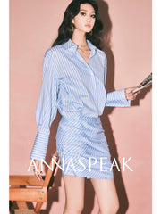 STRIPED SPLICED SHIRT DRESS