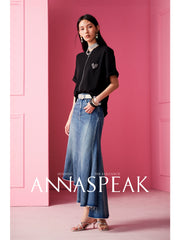 ASYMMETRICAL PANEL DENIM FISHTAIL SKIRT